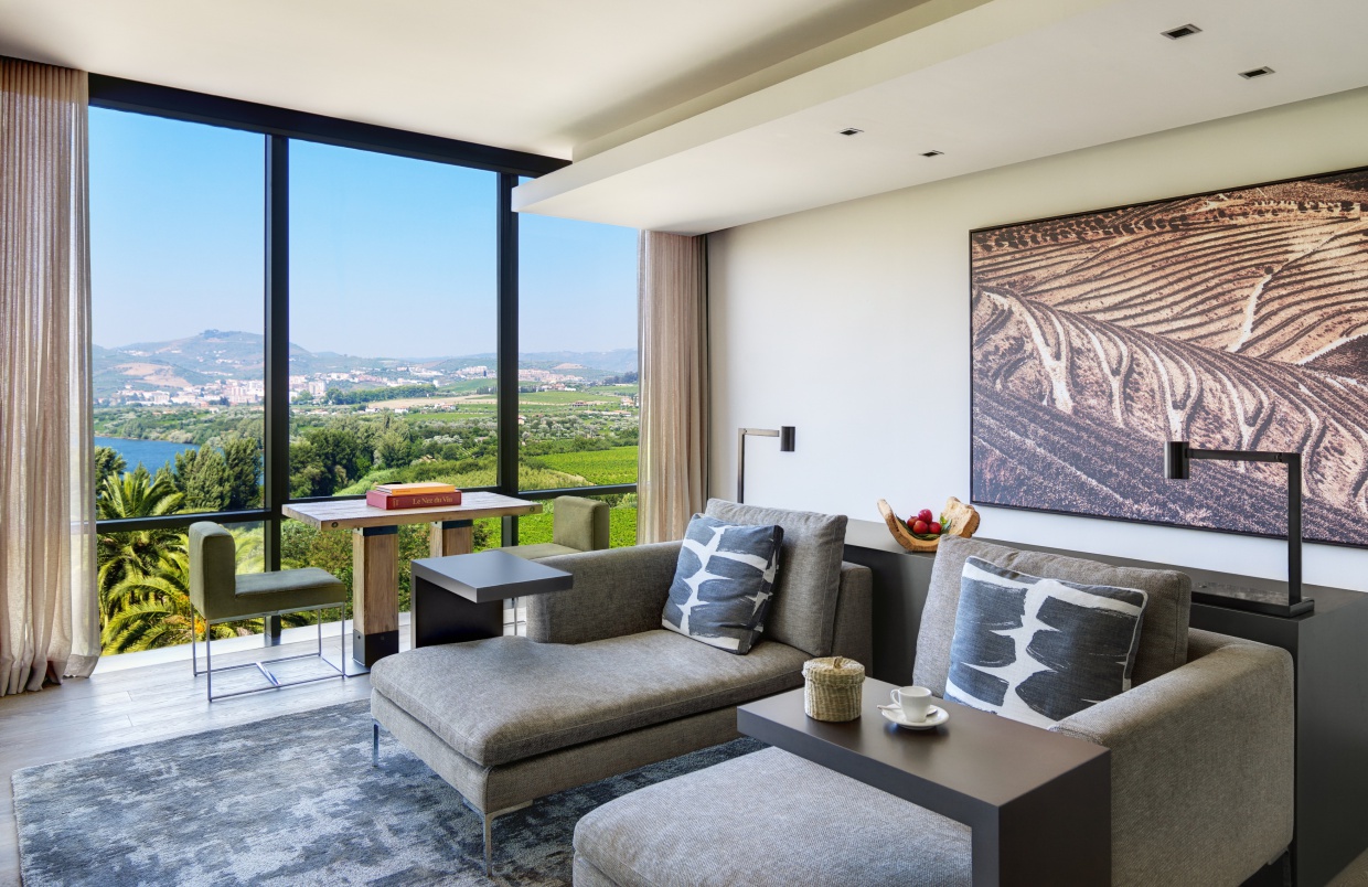 Quinta Panorama Suite living room at the hotel six senses douro