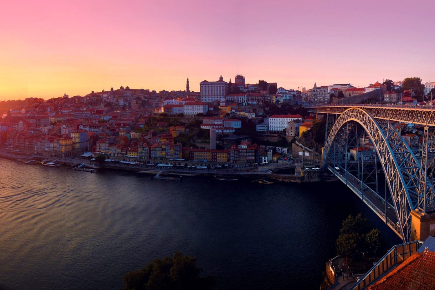 Porto - Portugal - Old Town at Sunset - Douro River - Luis I Bridge - Ribeira - Port Wine Cellars - UNESCO World Heritage Site